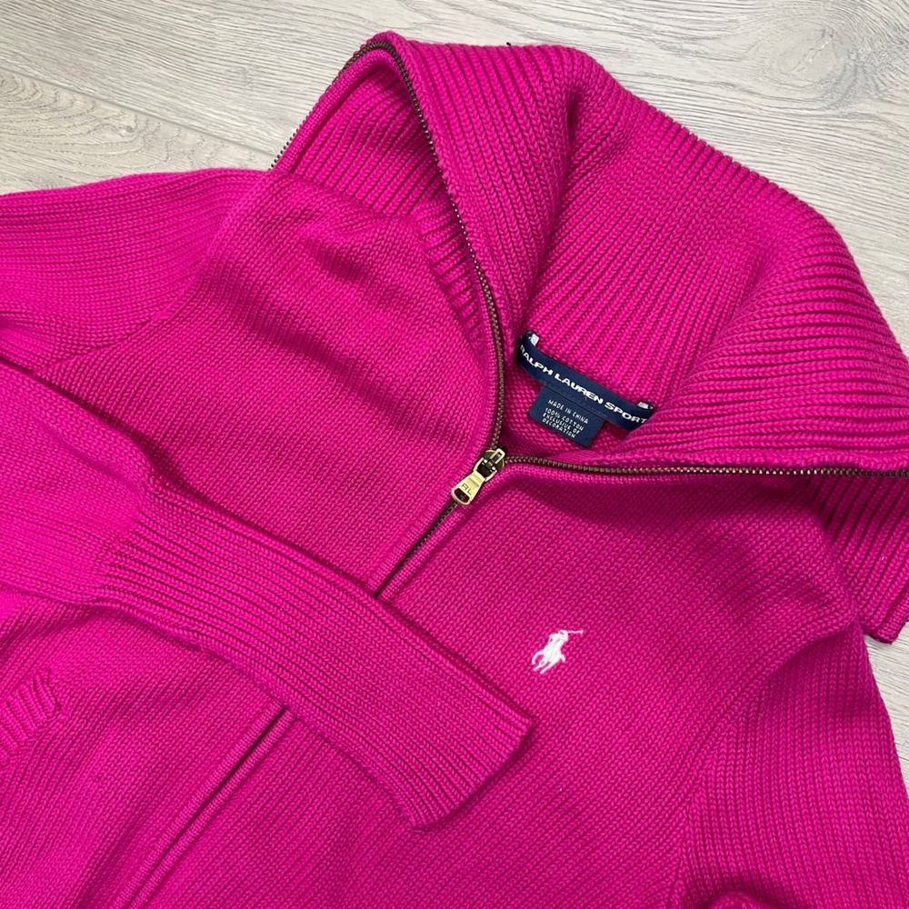 Ralph Lauren Sport Full Zip Sweater Women S Pink Cotton Knit Pony Logo READ